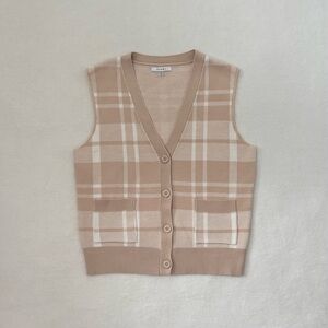 Sioni Preppy Academia Oversized V Neck Plaid Buttons Sweater Vest With Pockets